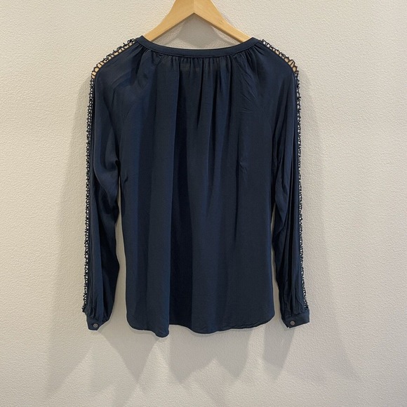 Ann Taylor LOFT Blouse Womens Small Arm Cutout Blue Long Sleeve - Picture 2 of 11